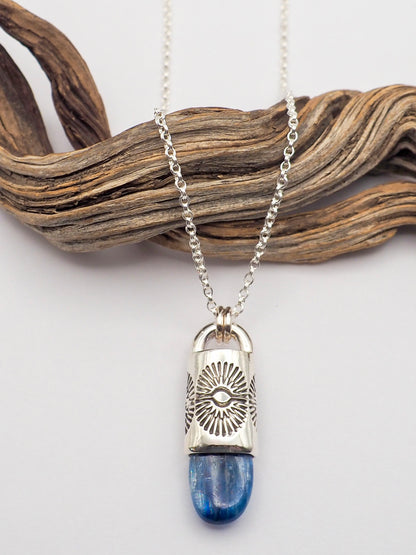 Polished Blue Kyanite Spiky Eye Talisman Necklace