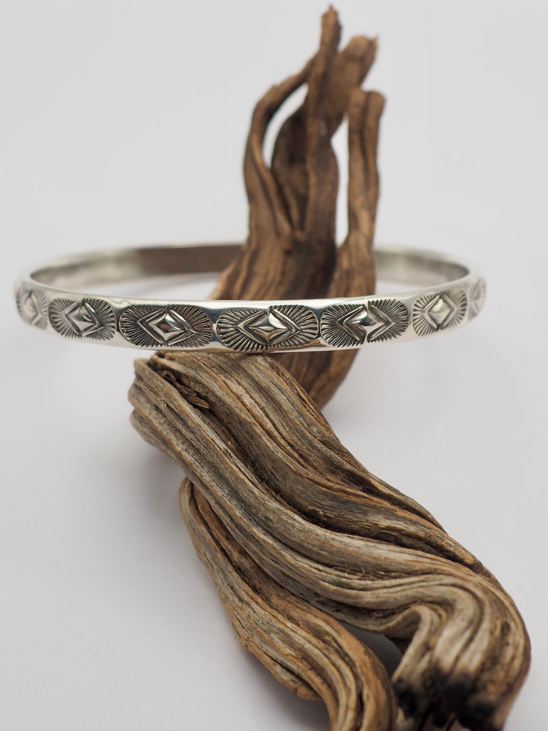 Diamondback Hand Stamped Sterling Silver Bangle M/L