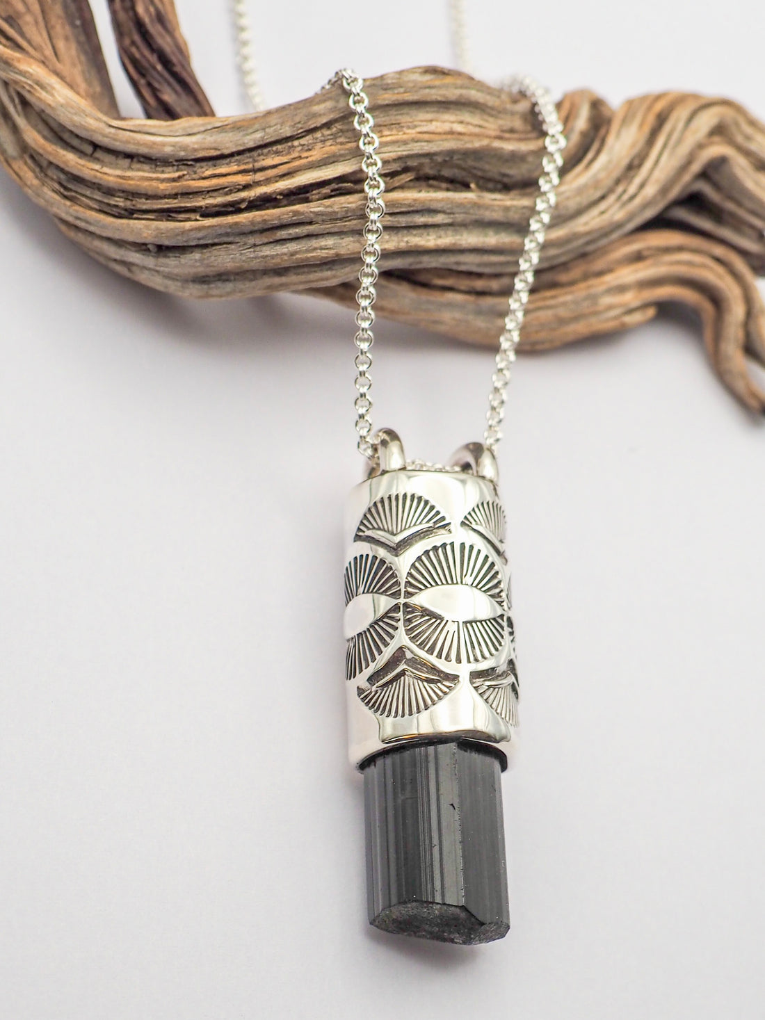 Black Tourmaline Eye/Fan Talisman Necklace