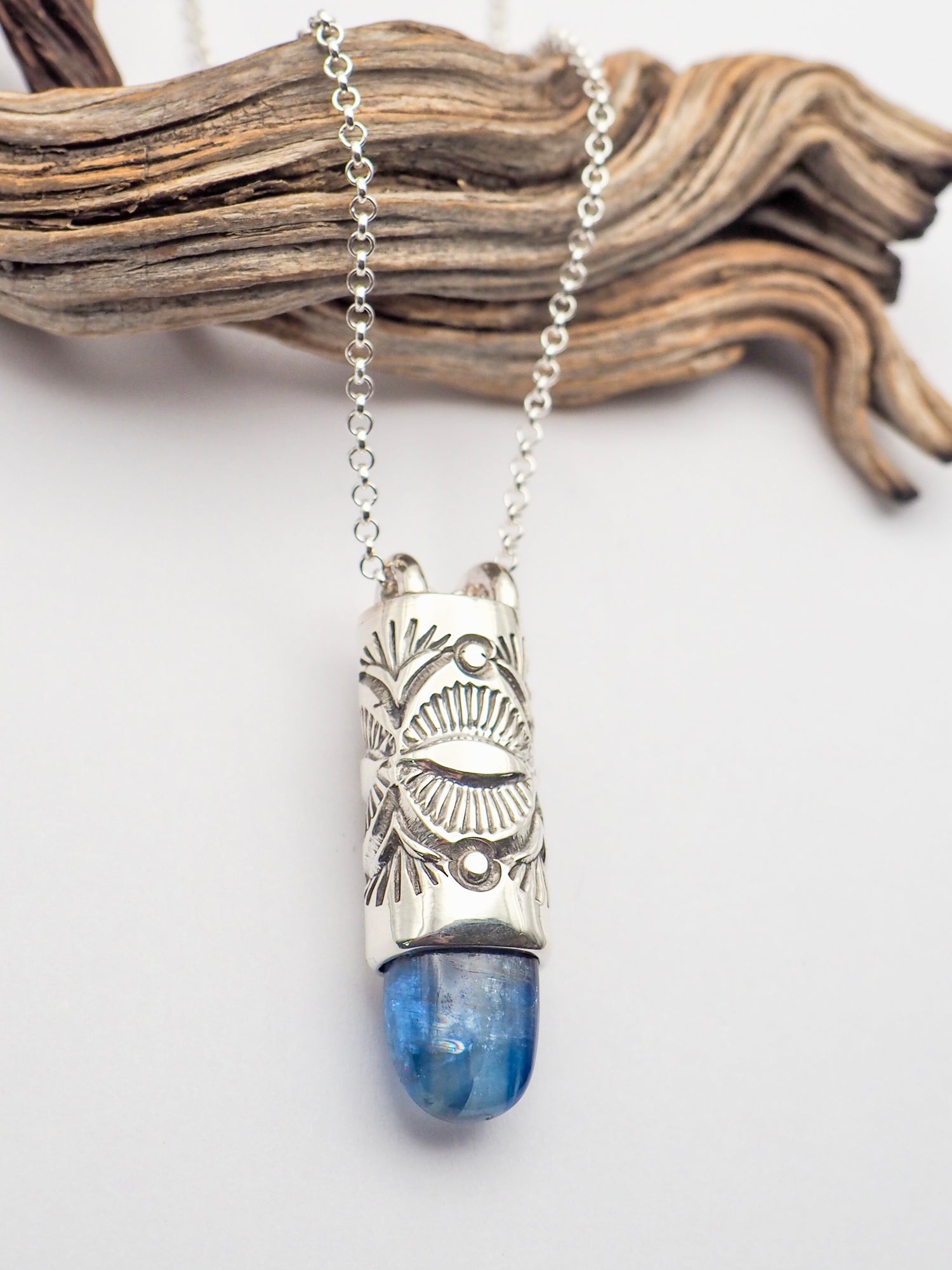 Polished Blue Kyanite Eye/Desert Talisman Necklace