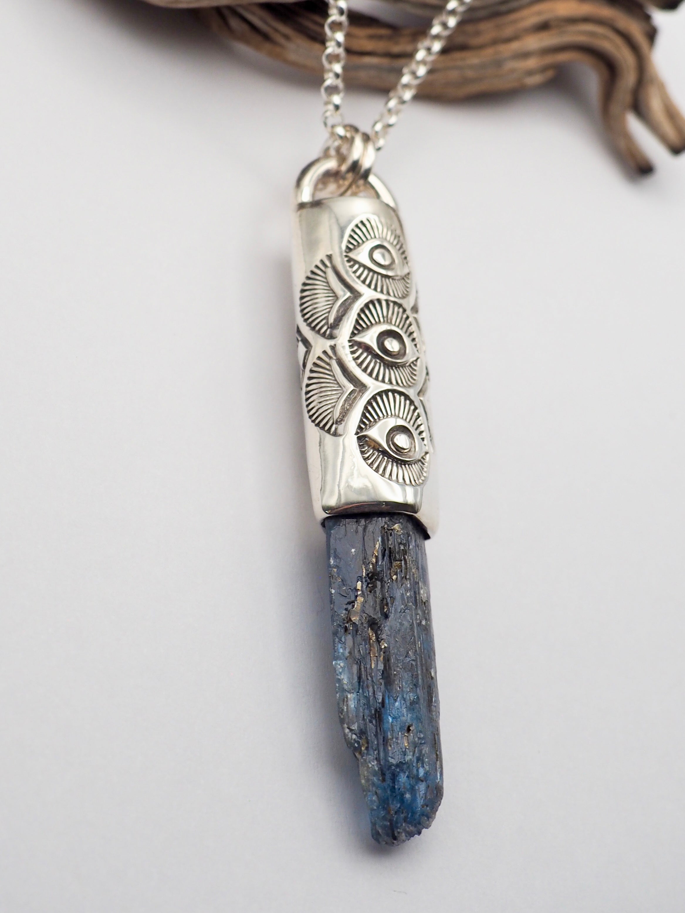 Blue Kyanite Triple Eye Talisman Necklace
