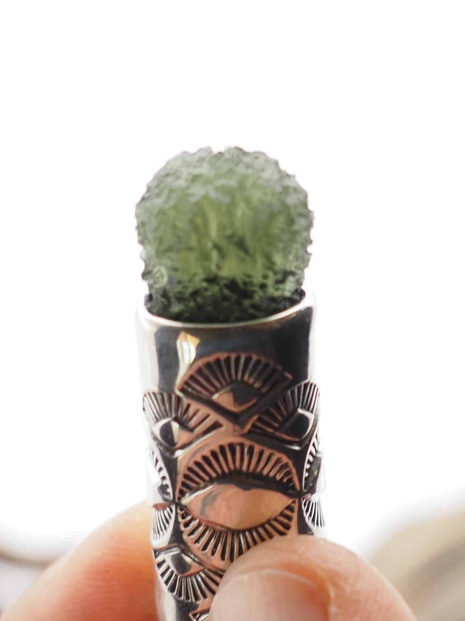 Moldavite Eye/Fan Talisman Necklace