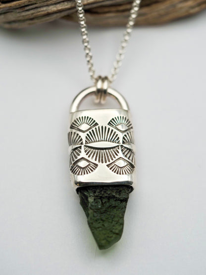 Moldavite Eye/Fan Talisman Necklace
