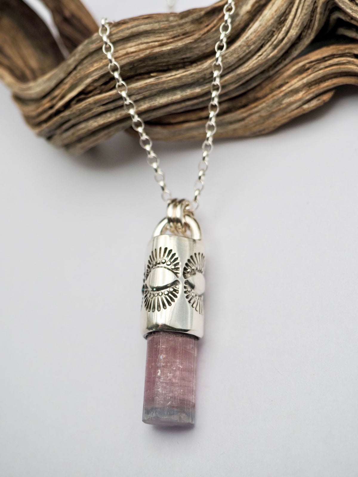 Pink/Blue Tourmaline Eye/Dot Talisman Necklace
