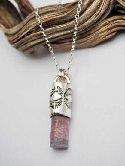 Pink/Blue Tourmaline Eye/Dot Talisman Necklace