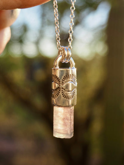 Pink/Blue Tourmaline Eye/Dot Talisman Necklace