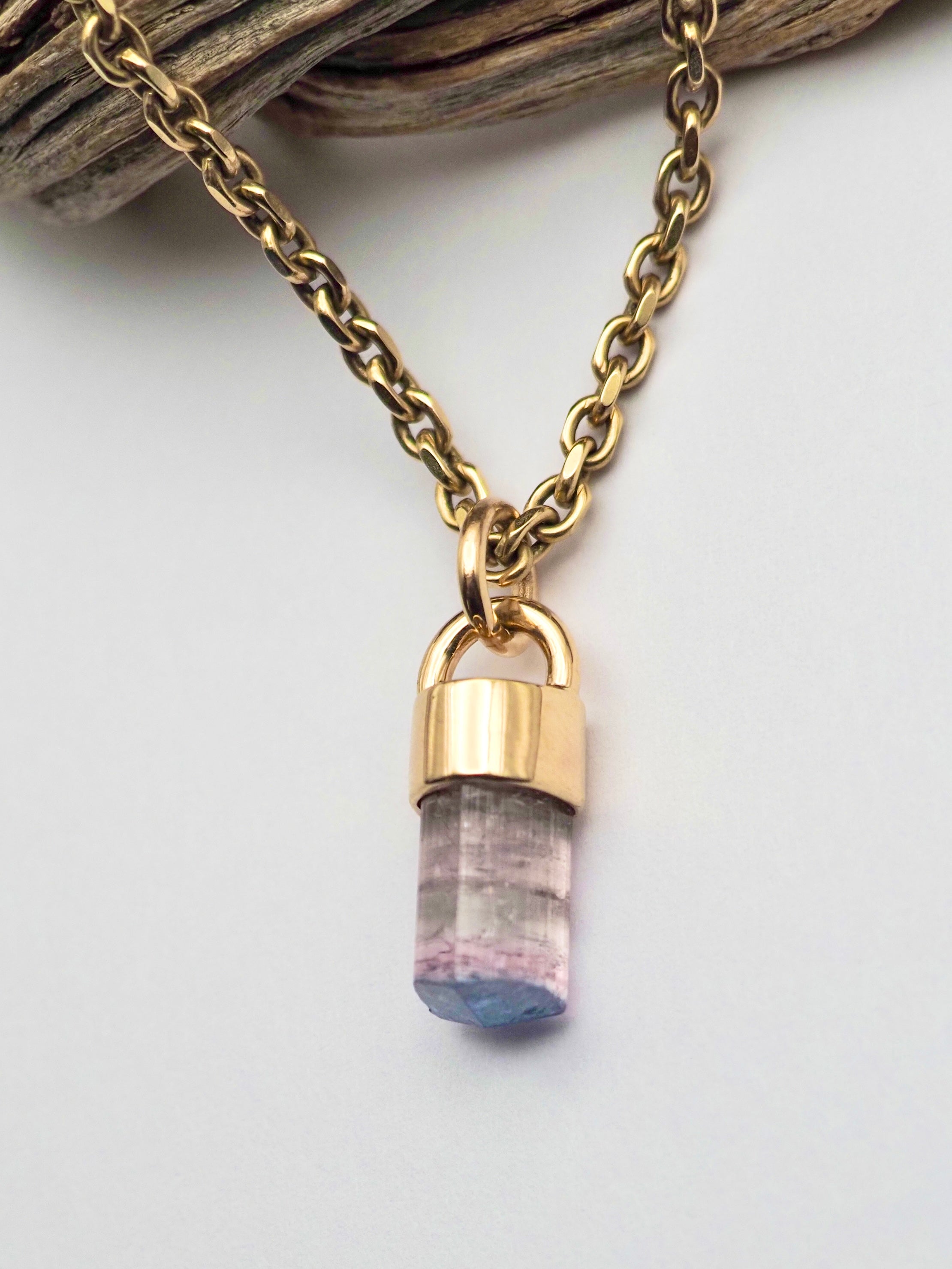 Blue Tipped Pink Tourmaline 14k Gold Talisman Pendant A