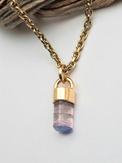 Blue Tipped Pink Tourmaline 14k Gold Talisman Pendant A