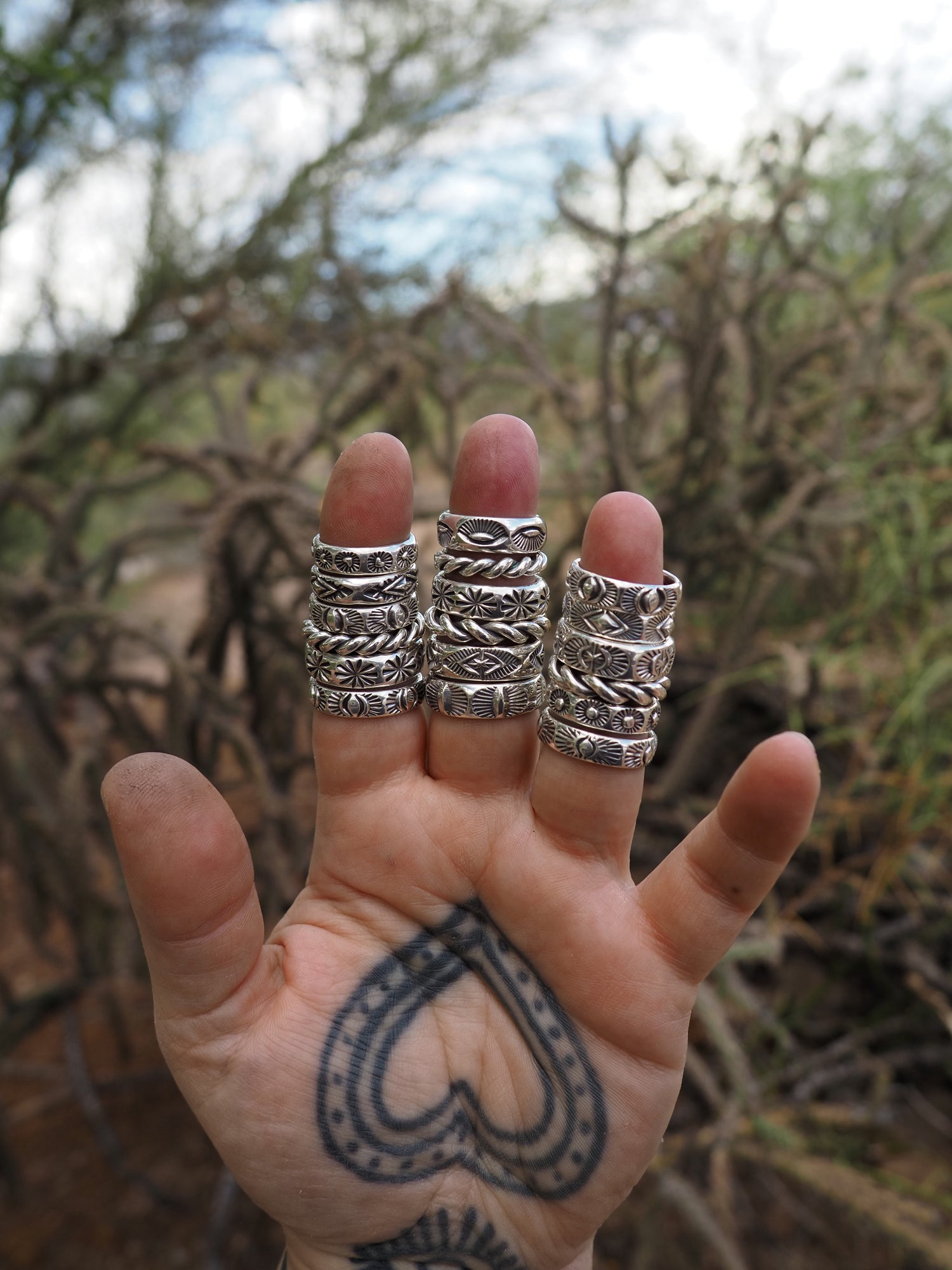 Sterling Silver Half Round and Twist Stacker Rings