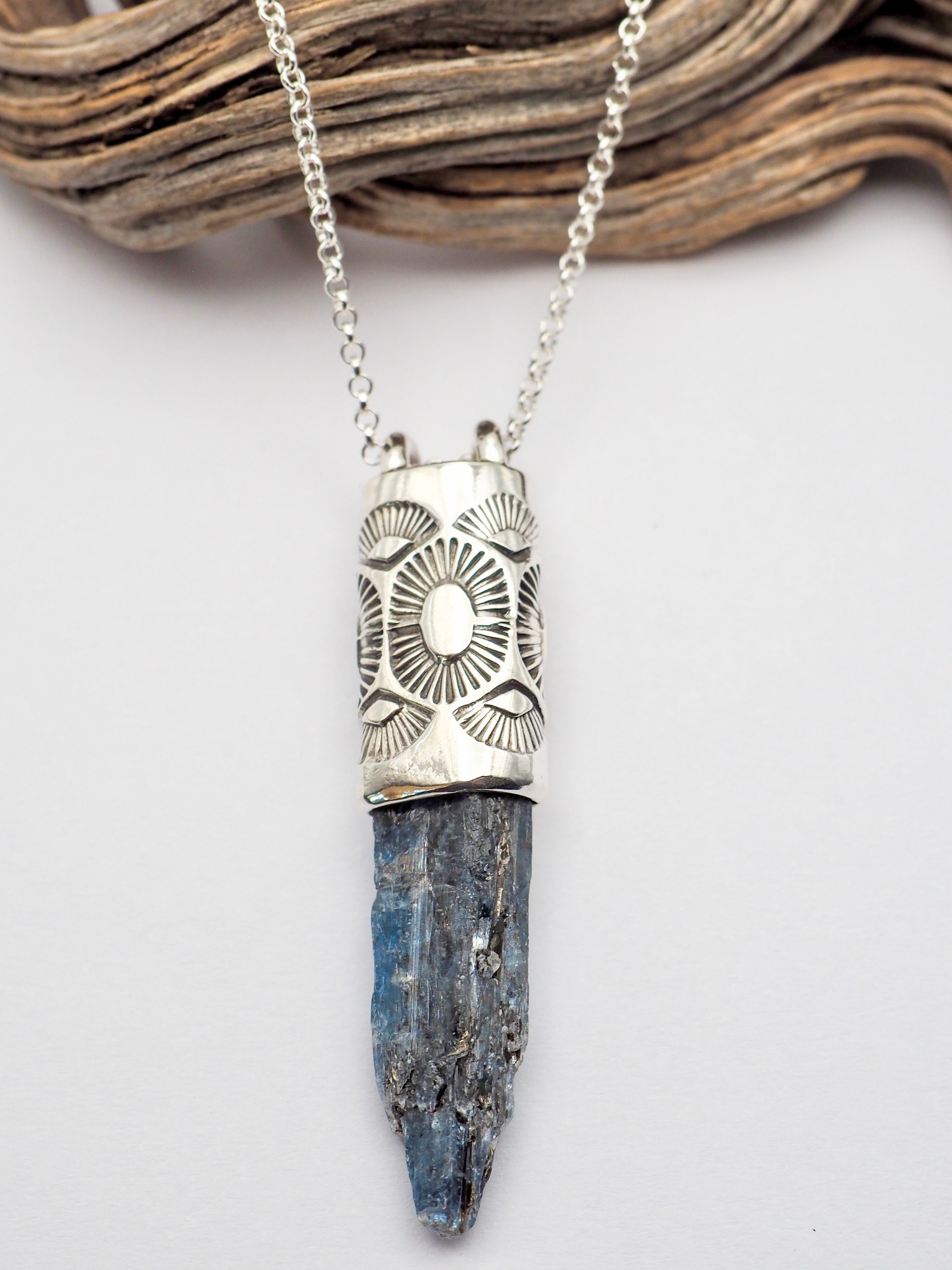 Blue Kyanite Sunshine/Fan Talisman Necklace