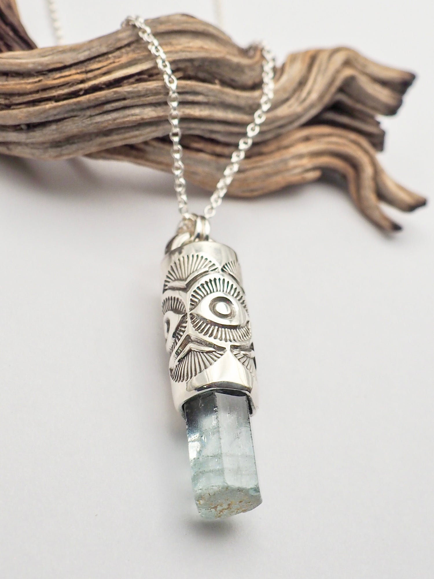 Aquamarine Eye/Fan Talisman Necklace