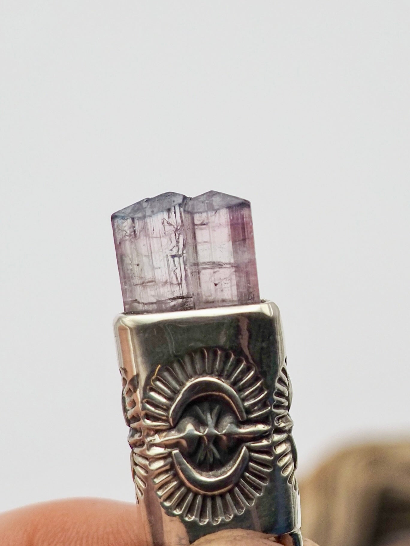 Blue Tipped Pink Tourmaline Portal Talisman Necklace