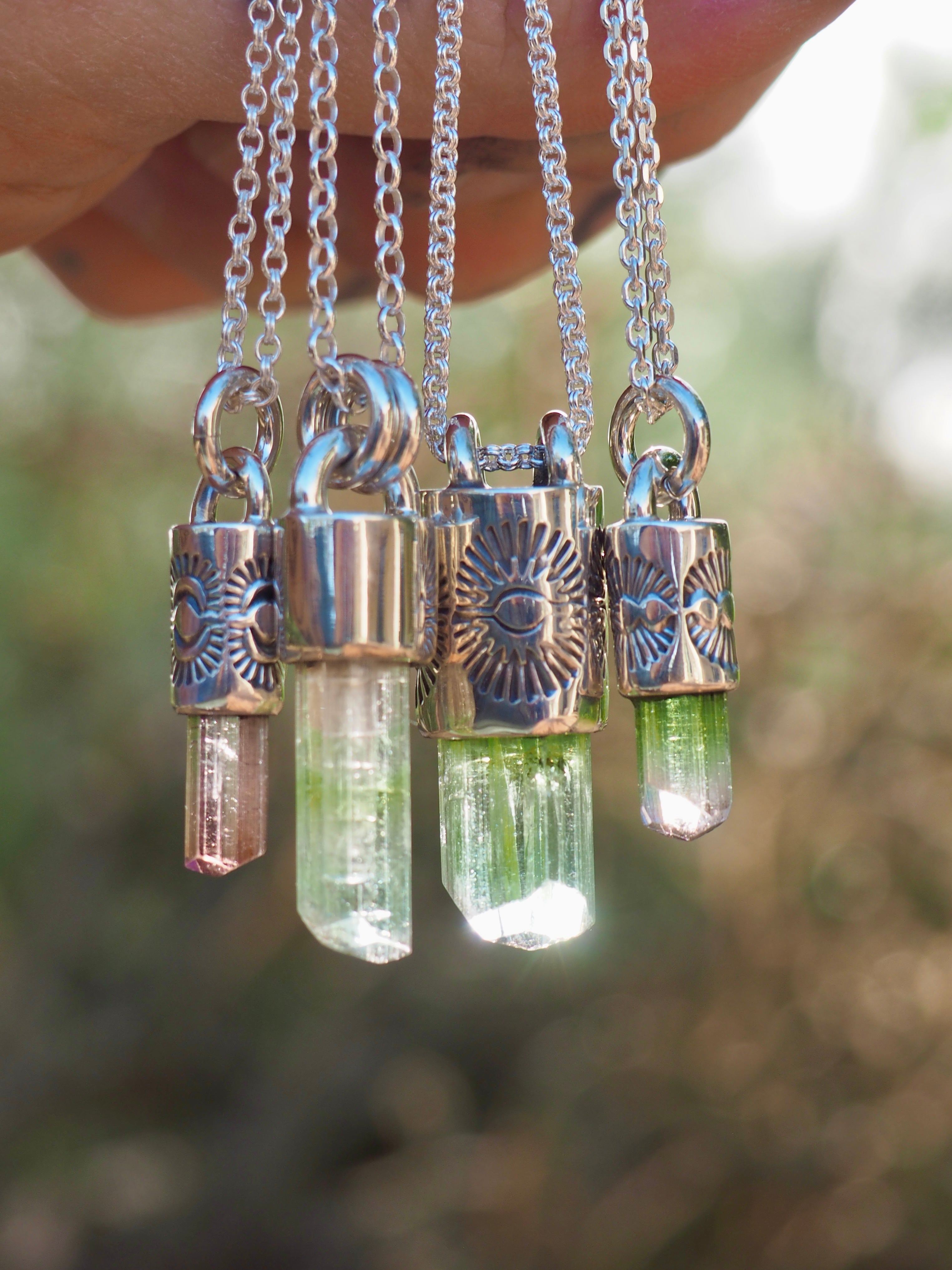 Pale Pink/Green Tourmaline Sterling Talisman Necklace