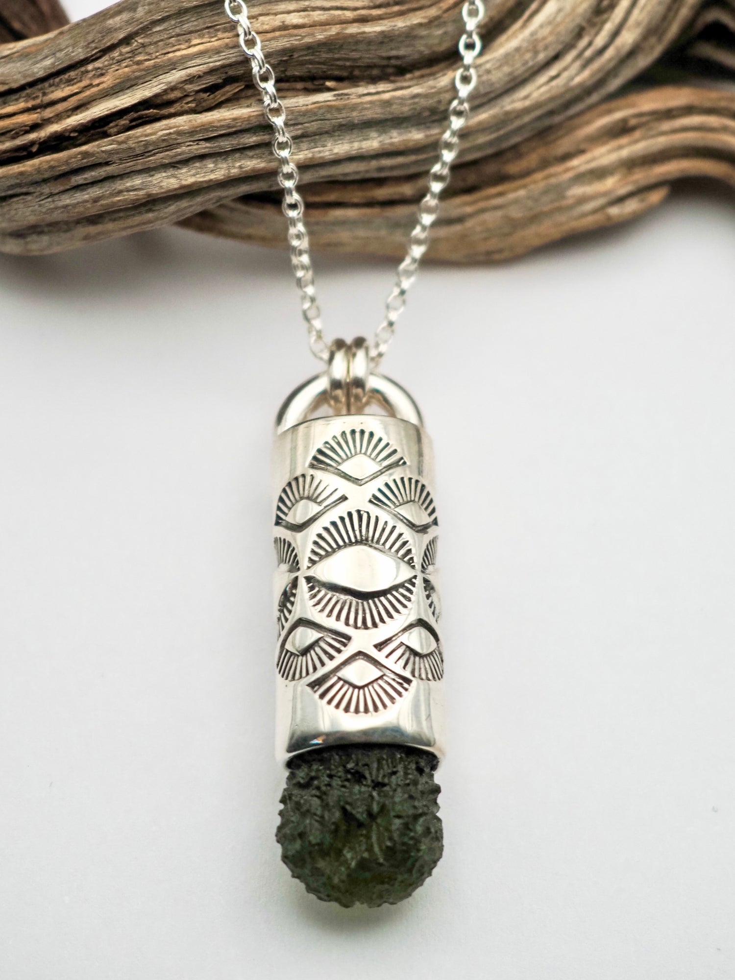 Moldavite Eye/Fan Talisman Necklace