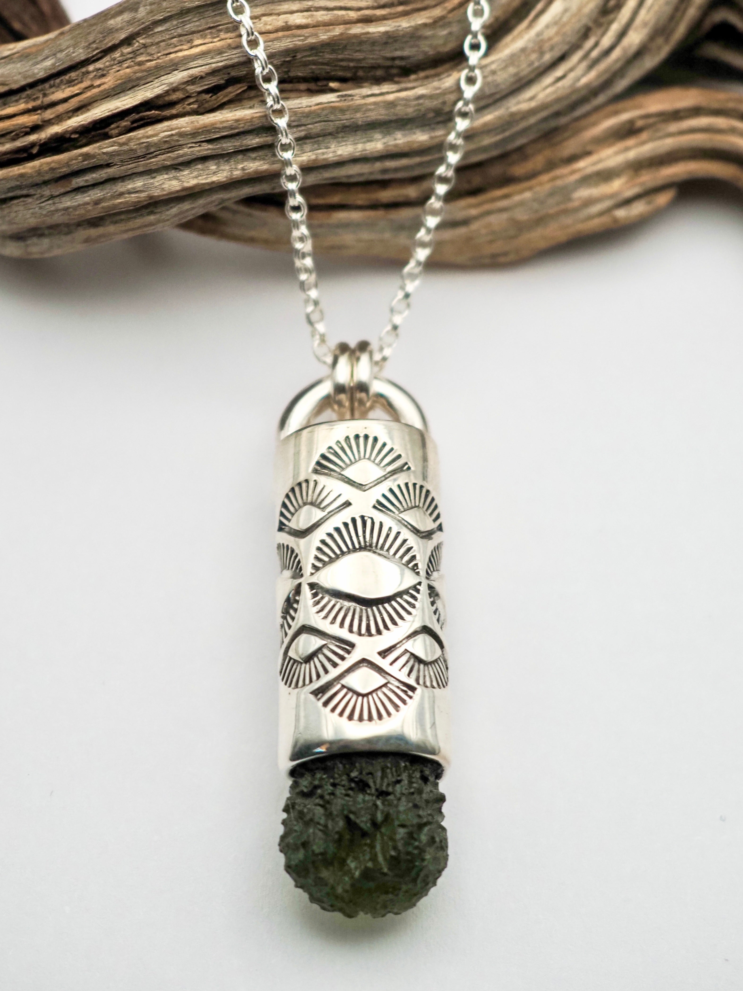 Moldavite Eye/Fan Talisman Necklace