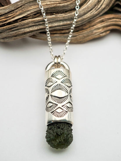 Moldavite Eye/Fan Talisman Necklace