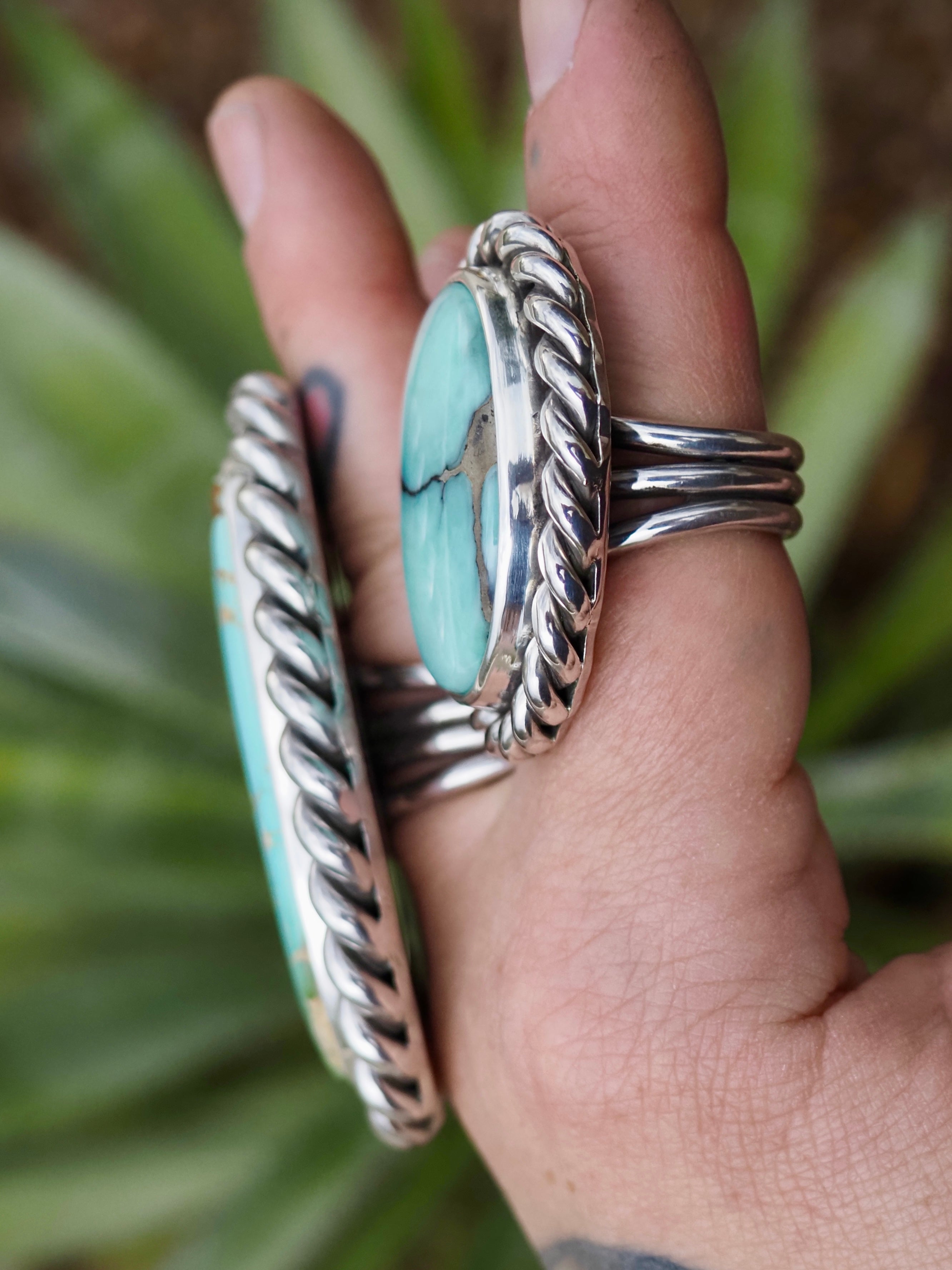 Desert Bloom Variscite Twist Border Ring size 8