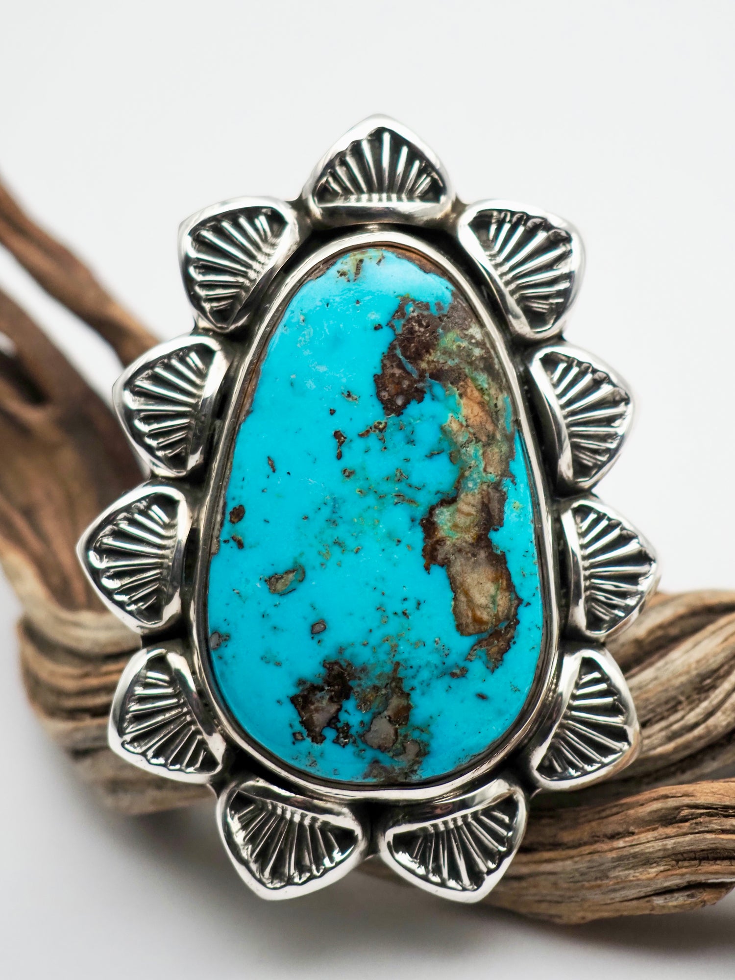 Easter Blue Turquoise Arroyo Hand Stamped Border Ring size 8