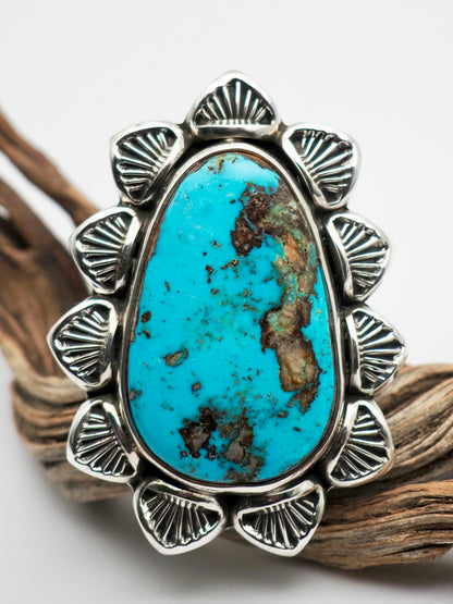 Easter Blue Turquoise Arroyo Hand Stamped Border Ring size 8