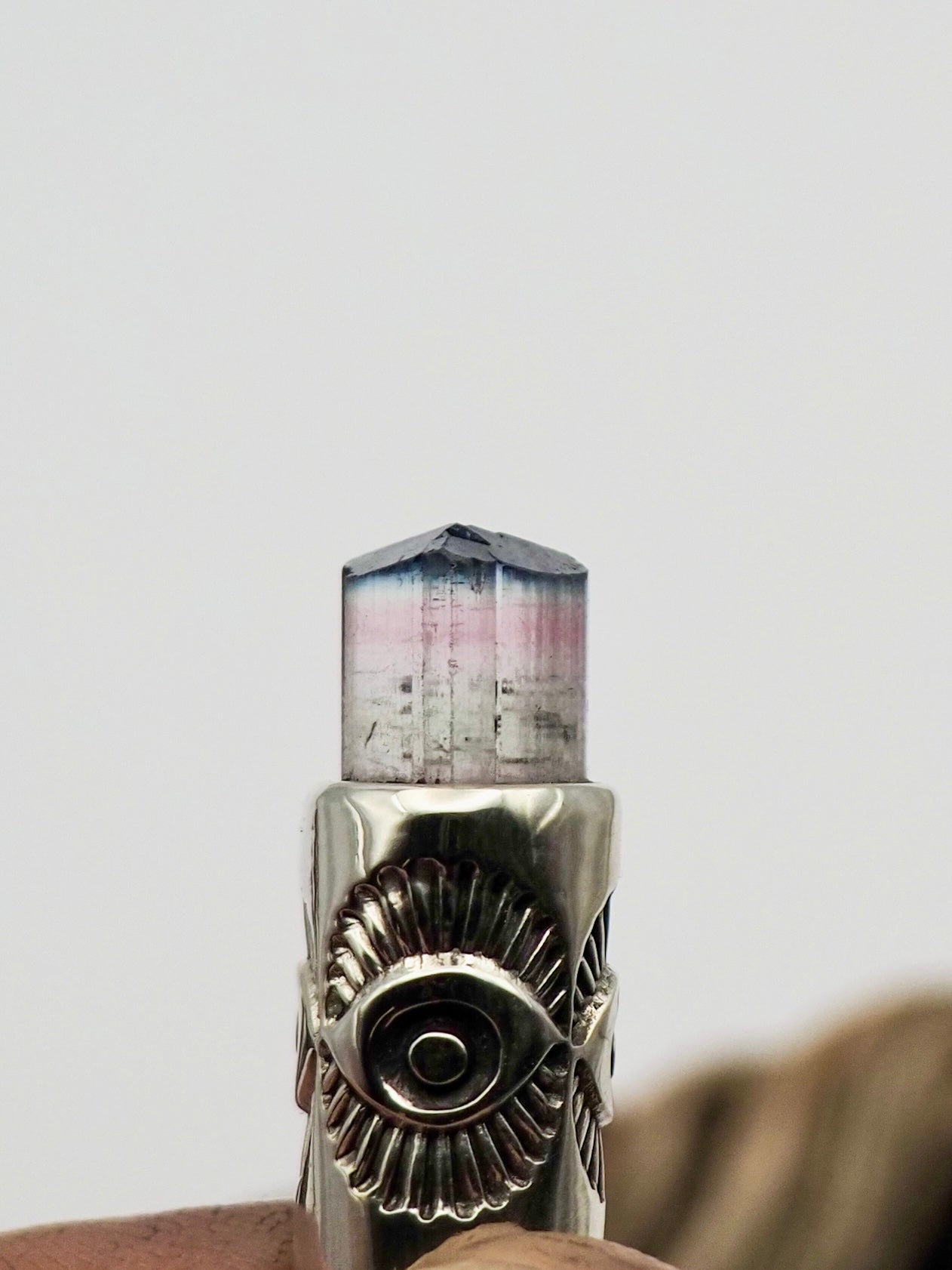 Blue Tipped Pink Tourmaline Eye Talisman Necklace