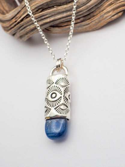 Polished Blue Kyanite Eye/Fan Talisman Necklace