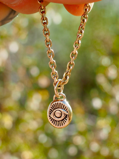 Hand Stamped Eye 14k Gold Pendant