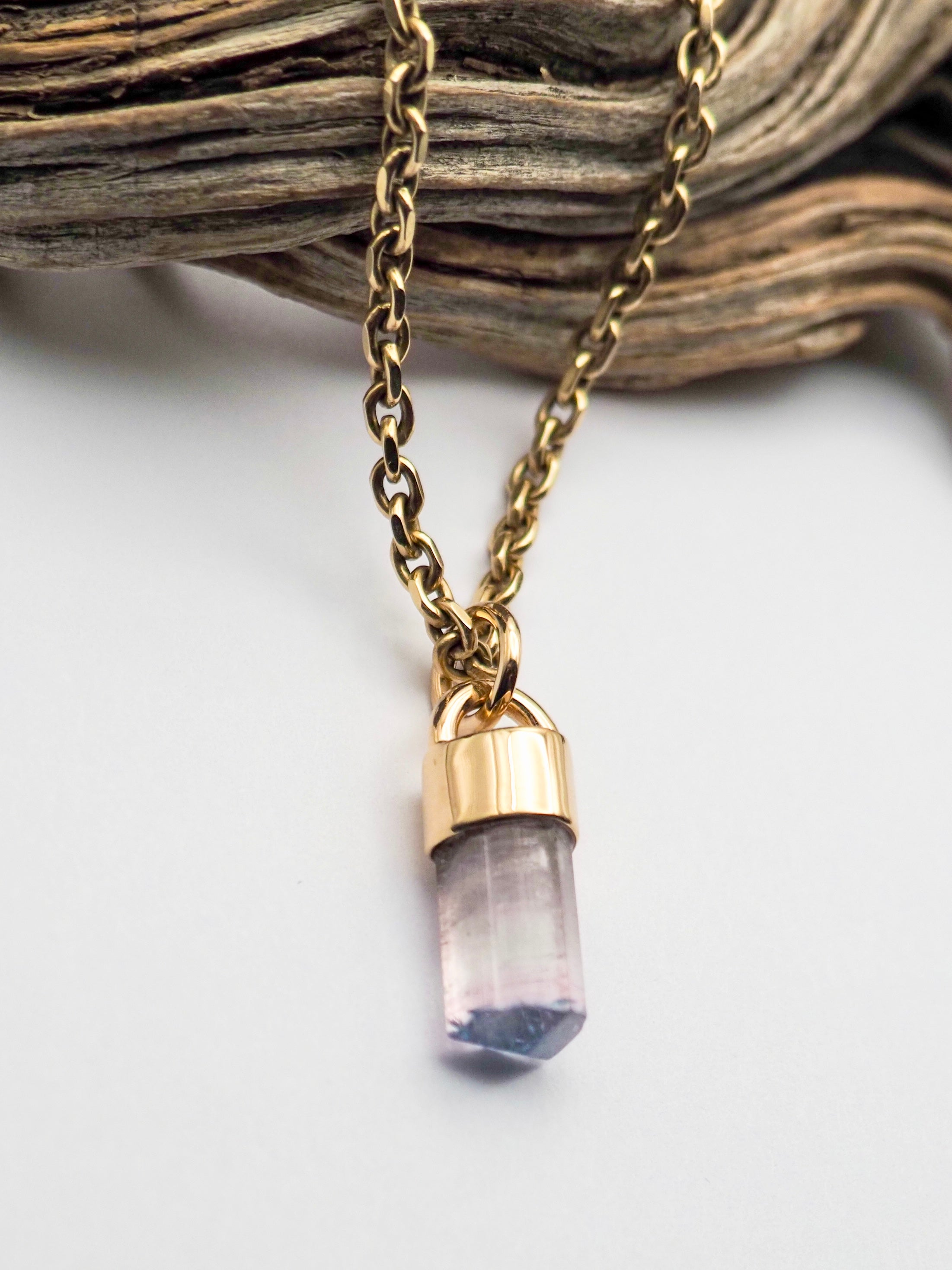 Blue Tipped Pink Tourmaline 14k Gold Talisman Pendant B