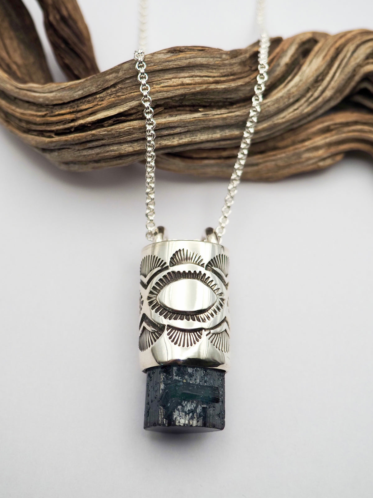 Blue Tourmaline Penetrator Eye/Fan Talisman Necklace