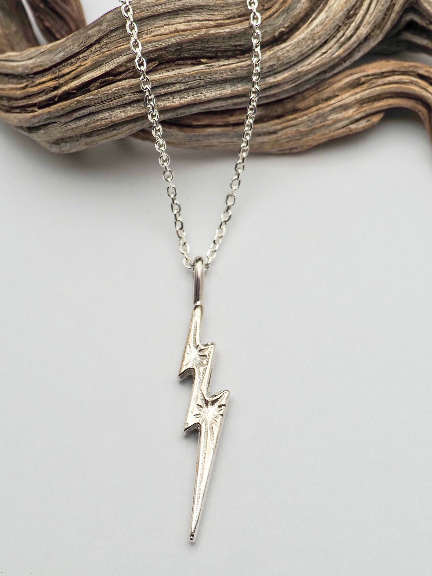 Sterling Silver Sand Cast Lightning Bolt Necklace