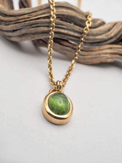 Green Tourmaline 14K Gold Bezel Set Pendant
