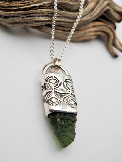 Moldavite Eye/Fan Talisman Necklace