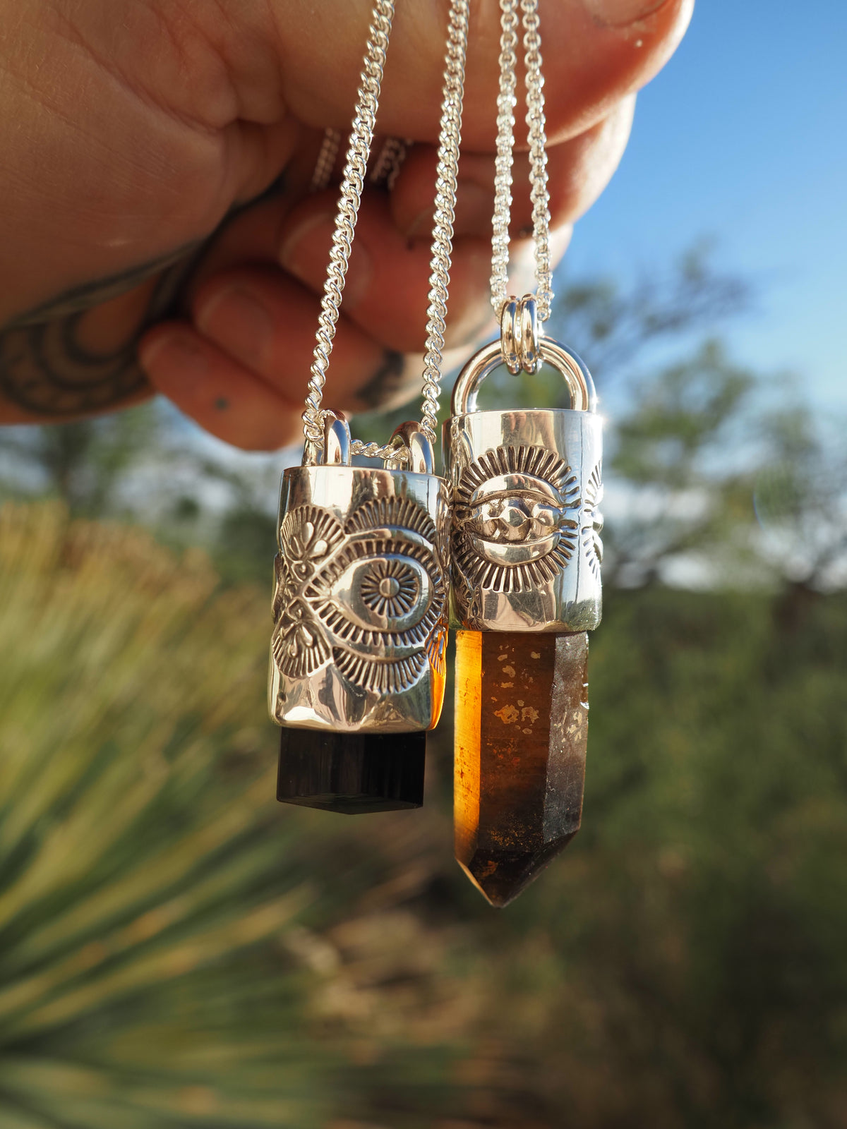 Black Tourmaline Eye/Prickly Pear Talisman Necklace