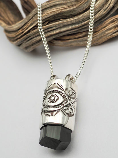 Black Tourmaline Eye/Prickly Pear Talisman Necklace