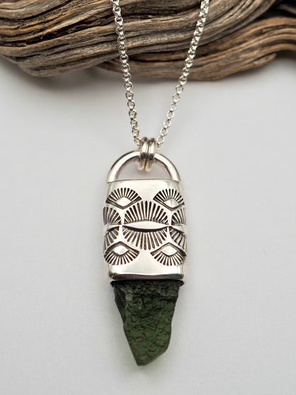 Moldavite Eye/Fan Talisman Necklace