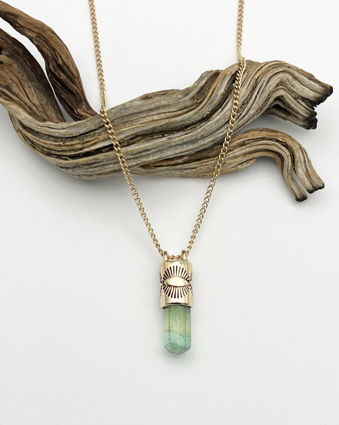 Minty Green Tourmaline 14k Gold Eye Talisman Necklace