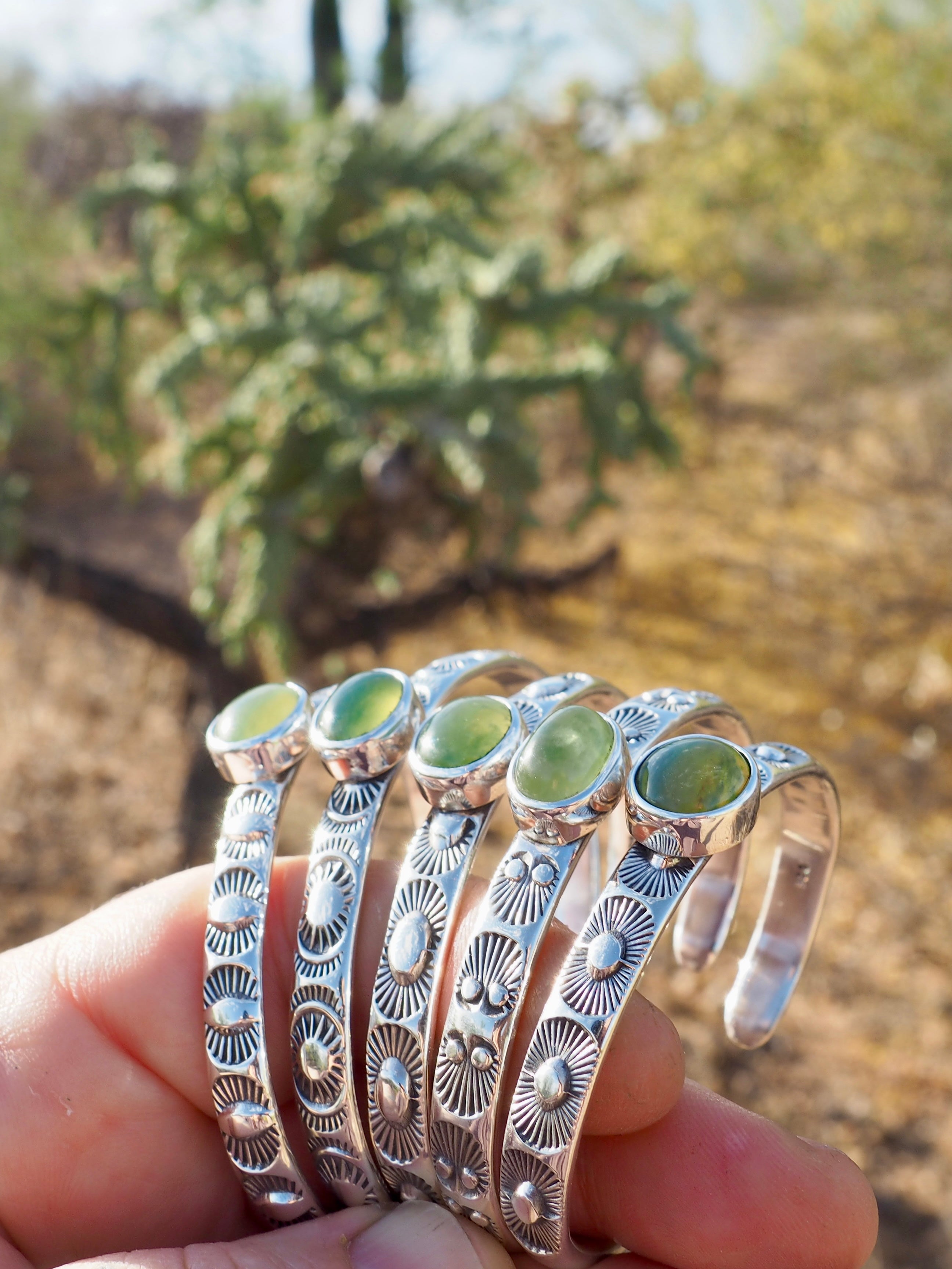 Hydrogrossular Green Garnet Tumbleweed Stacker Cuff S/M