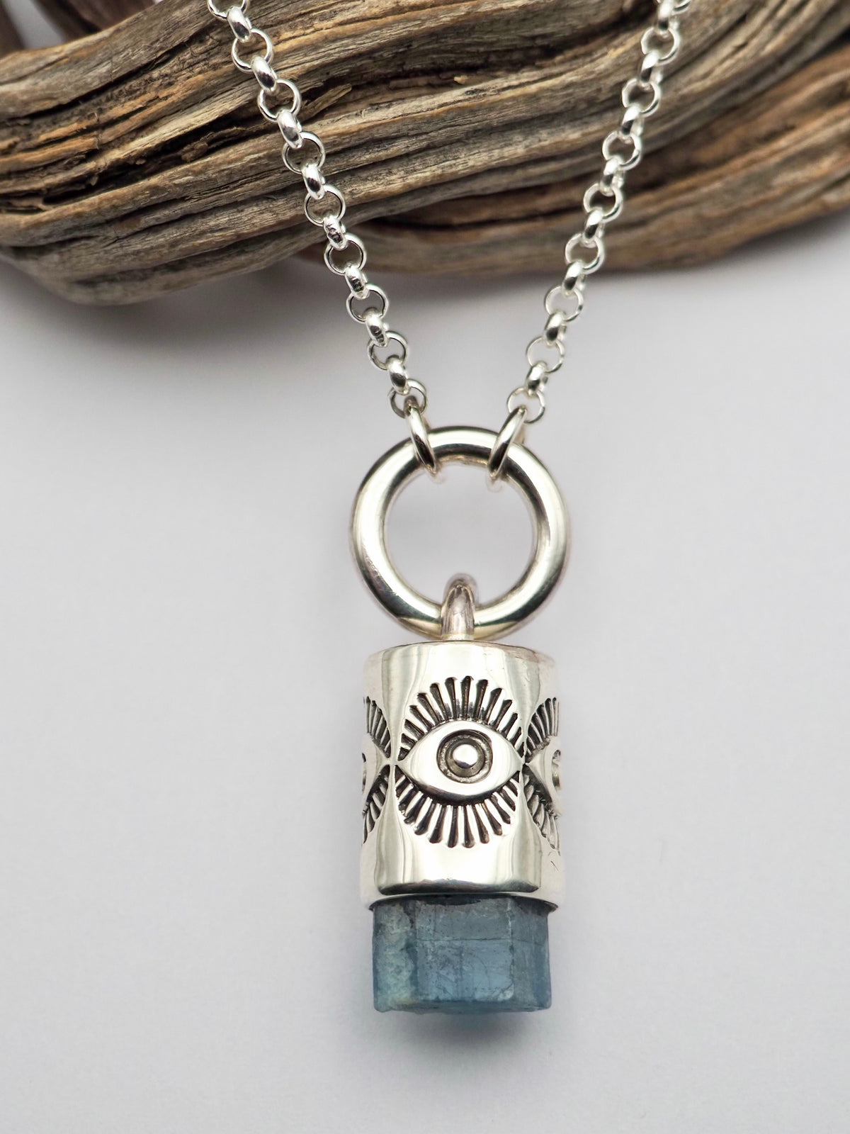Aquamarine O Ring Eye Talisman Necklace