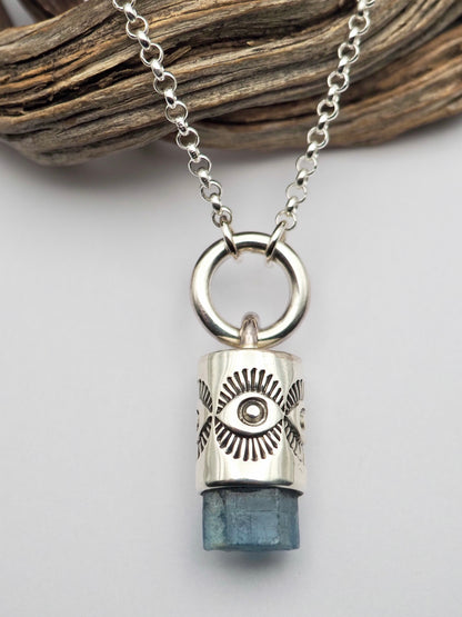 Aquamarine O Ring Eye Talisman Necklace