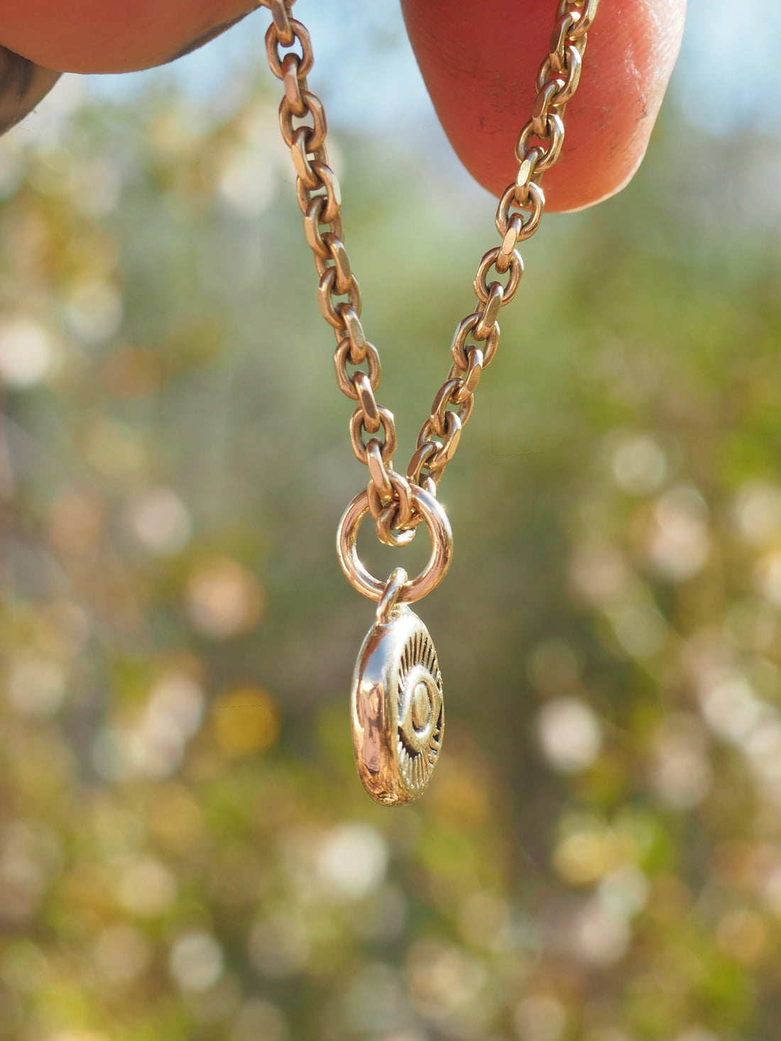Hand Stamped Eye 14k Gold Pendant
