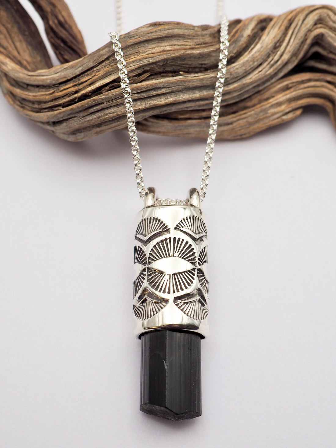 Black Tourmaline Eye/Fan Talisman Necklace