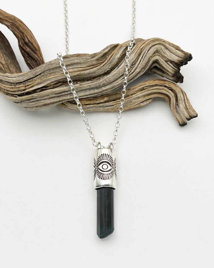 Dark Blue Tourmaline Eye Talisman Necklace