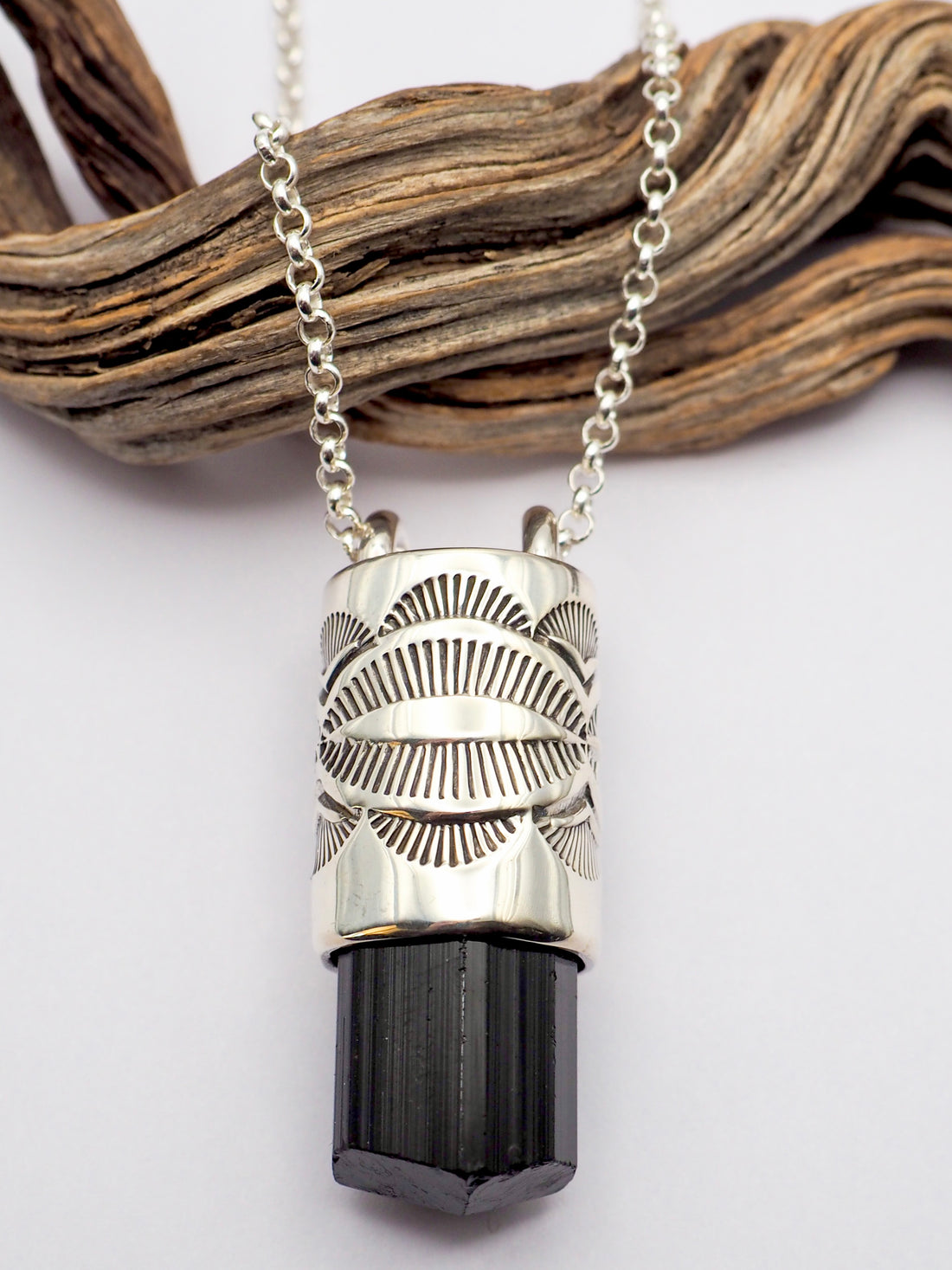 Black Tourmaline Big Eye/Fan Talisman Necklace