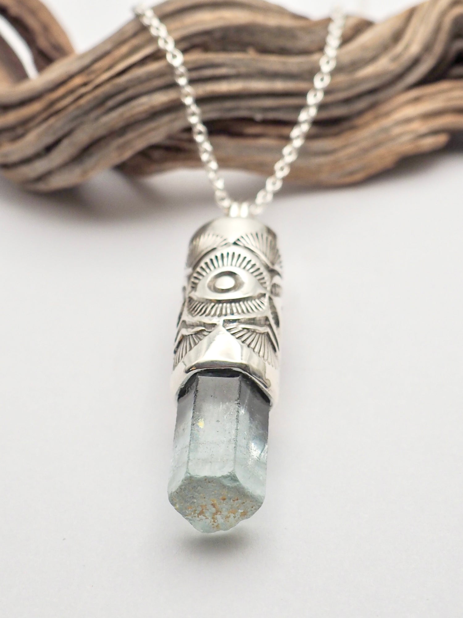 Aquamarine Eye/Fan Talisman Necklace