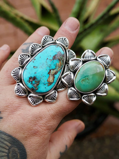 Ajax Turquoise Cholla Hand Stamped Border Ring size 6