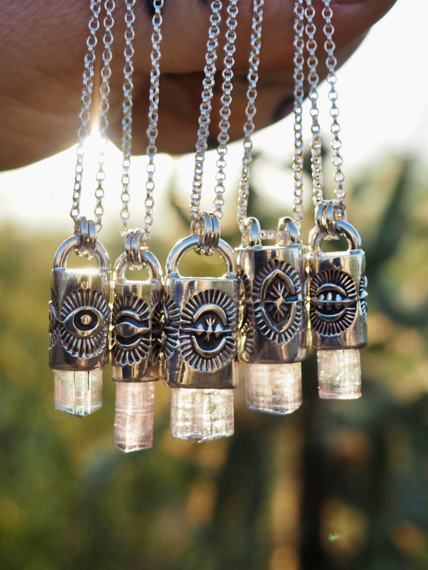 Blue Tipped Pink Tourmaline Eye II Talisman Necklace
