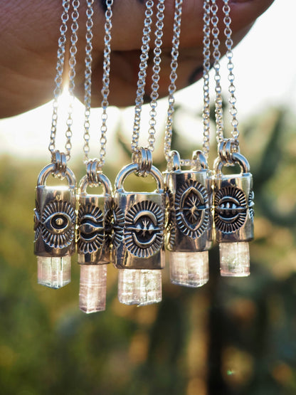 Blue Tipped Pink Tourmaline Eye II Talisman Necklace