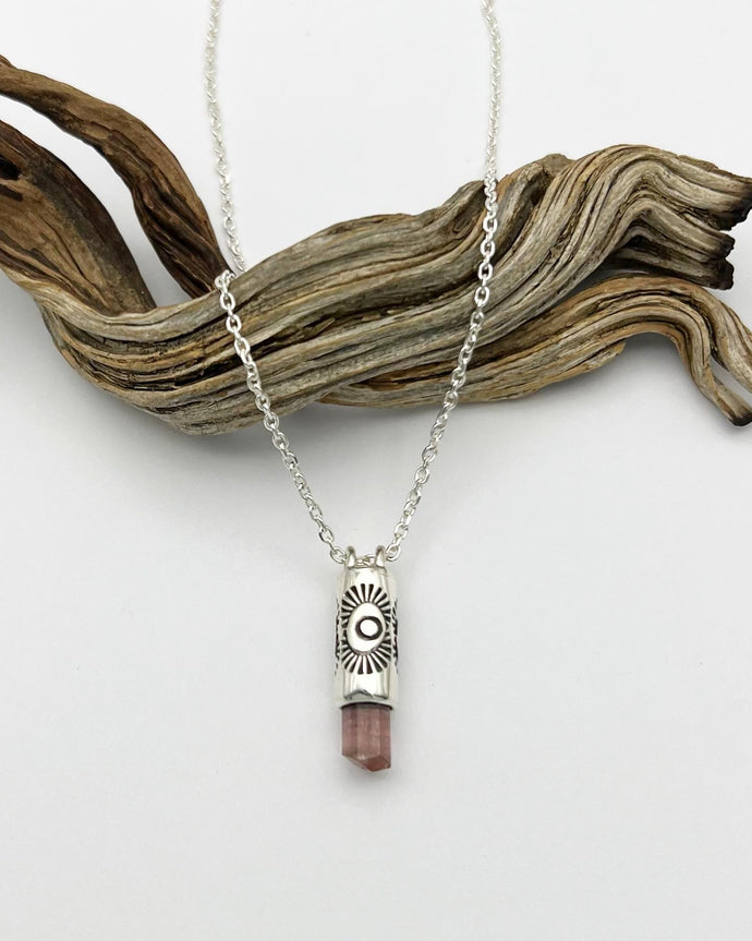 Pink Tourmaline Tumbleweed Talisman Necklace