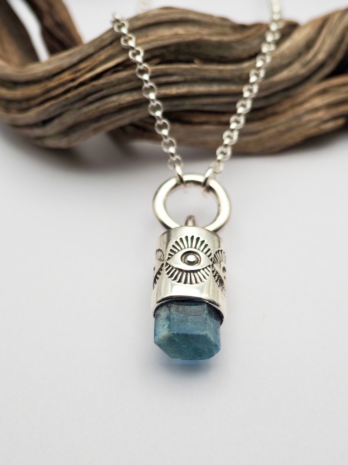 Aquamarine O Ring Eye Talisman Necklace