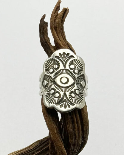 Sterling Silver Eye/Opuntia Shield Ring Size 8.5