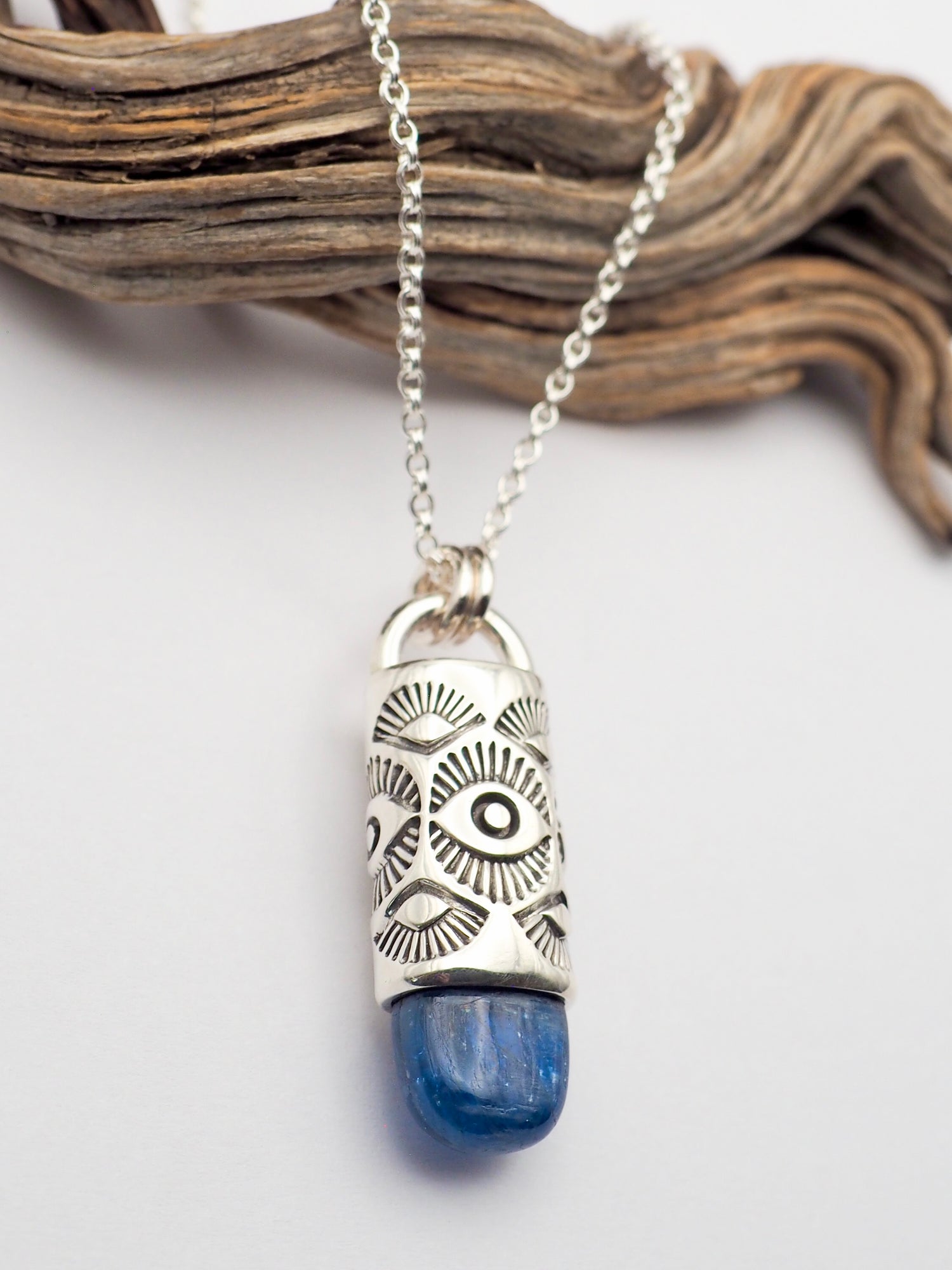 Polished Blue Kyanite Eye/Fan Talisman Necklace